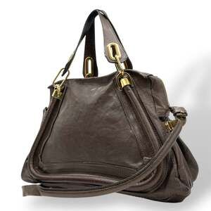 Chloé Chloe Paraty Leather Handbag/Shoulder Bag in Gray/Brown with Gold Hardw...